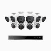 H800X - 4K 16 Channel PoE Security System with 6 Bullet & 4 Turret Cameras, 1/1.8'' BSI Sensor, f/1.6 Aperture (0.003 Lux), Siren & Strobe Alarm,Two-Way Audio, Human & Vehicle Detection, Perimeter Protection, Works with Alexa